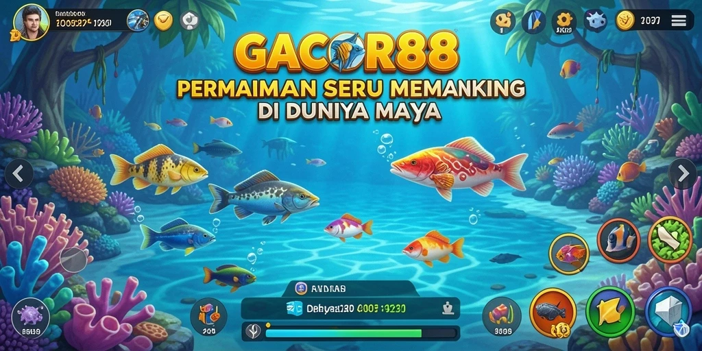 Screenshot gameplay GACOR88 menampilkan aksi seru memancing ikan.