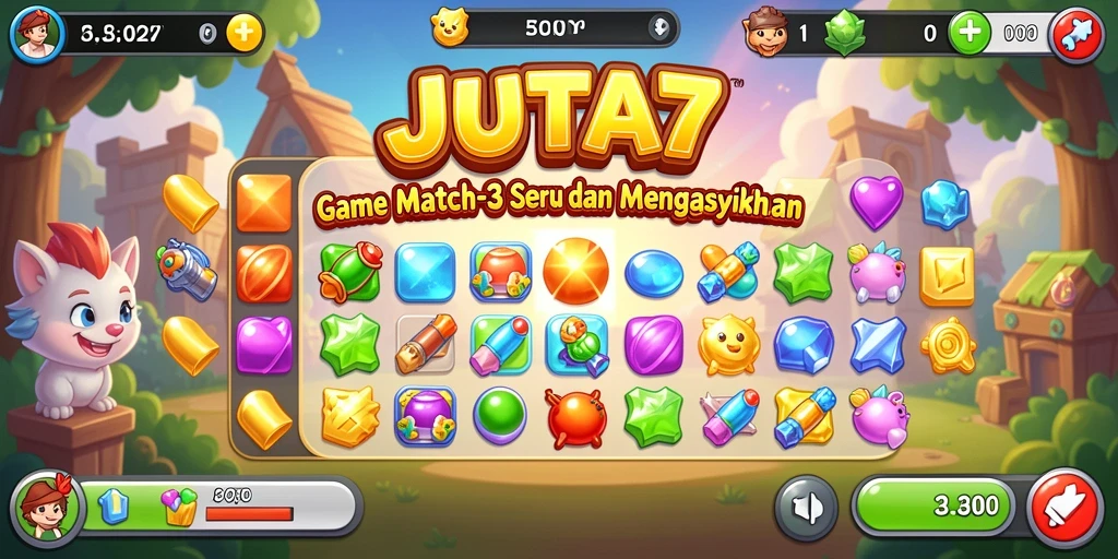 Gameplay seru JUTA7 dengan objek warna-warni yang harus dicocokkan.