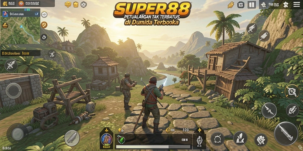 Tangkapan layar gameplay SUPER88 menampilkan petualangan epik di dunia terbuka.